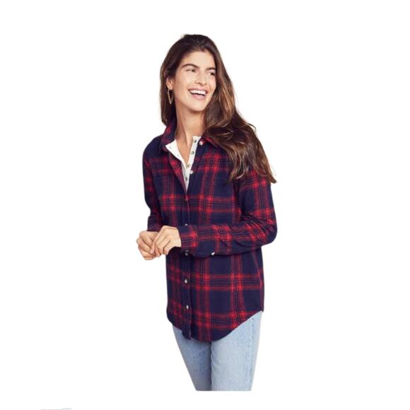 Faherty Shirt Womens Size Small Navy & Red Legend in Arlington Plaid Button Down - Picture 3 of 16